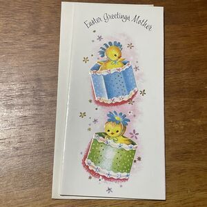 Vtg Rust Craft Easter Greeting Card Mother Glossy Embossed Chicken Flower